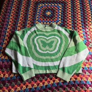 Divided Green Sweater with Butterfly Design, St Patrick’s Day